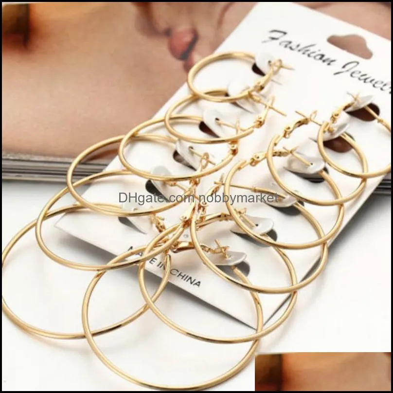 Dangle & Chandelier 6 Pairs Hip Hop Hoop Earrings Set Big Circle Jewelry For Women Girls Steampunk Ear Clip Punk Style Earring Ring