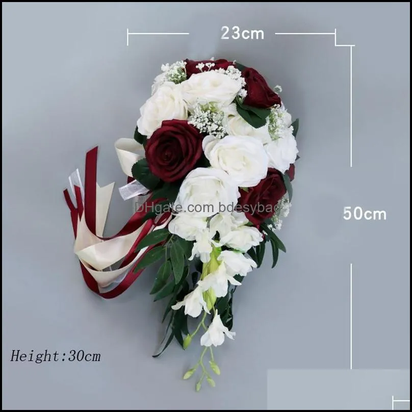 waterfall silk rose wedding bouquet for bridesmaids bridal bouquets white artificial flowers mariage supplies home decoration