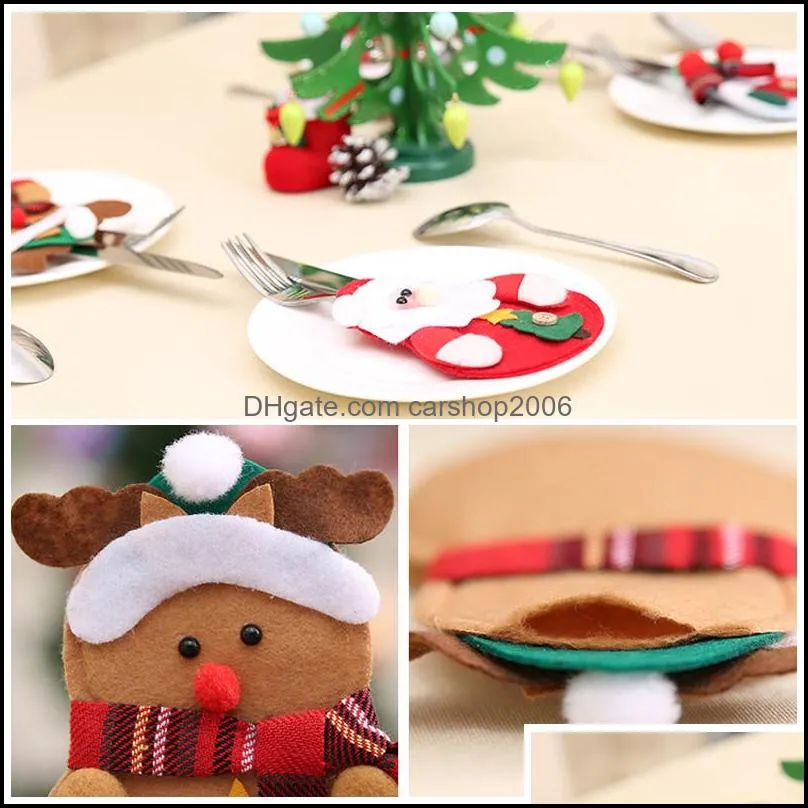 2018 christmas knife fork set cartoon santa claus snowman elk deer cutlery set xmas festival home decorations utensils bag dh0137