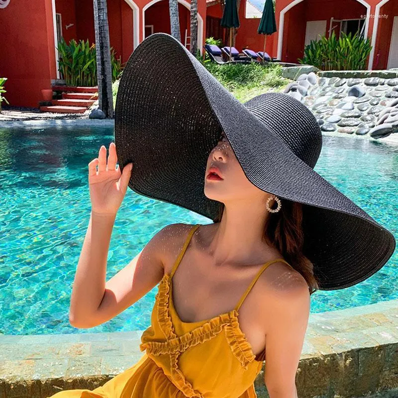 Brede rand hoeden 25 cm Oversized strand voor vrouwen zomer grote stro hoed uv bescherming opvouwbare zonschaduw groothandel druppel eger22