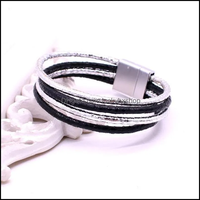 leather bracelet fashion magnetic buckle 2021 ladies 3 color multilayer black white charm jewelry bangle