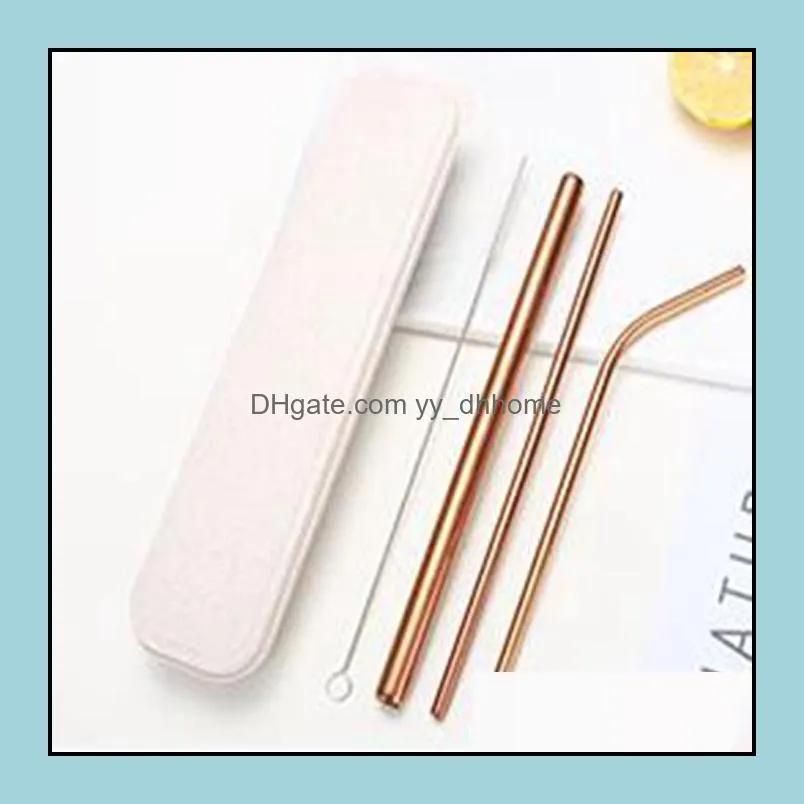 top fashion colorful reusable drinking straws set high quality metal straw with cleaning brush creative gifts kitchen accessories