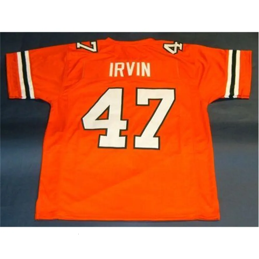 MIT Custom Men Youth Women Vintage #47 Michael Irvin Custom Miami Hurricanes Football Jersey Size S-4XL 또는 사용자 정의 이름 또는 번호 저지