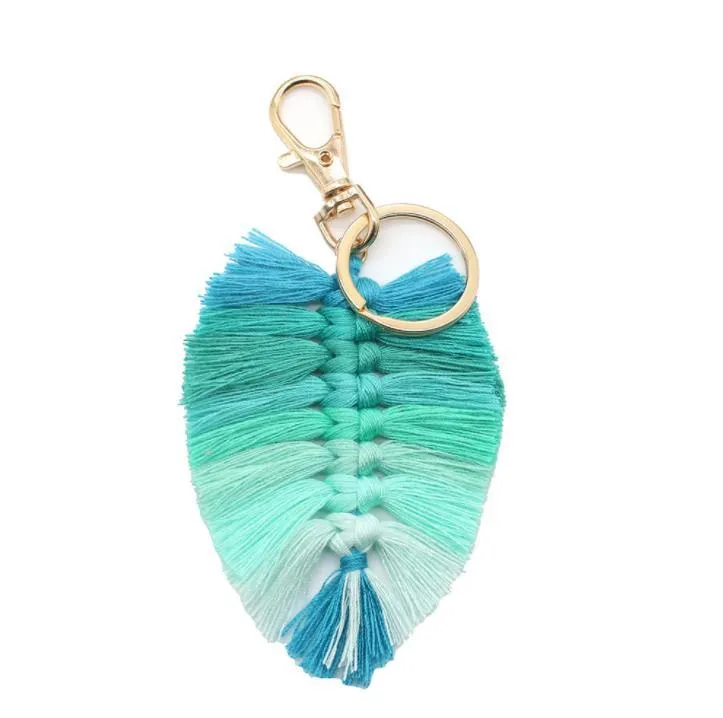 Party Favor Bohemian Tassel Keychain Pendant Creative Leaf Shape Hand Woven Keychains Luggage Decoration Key Chain Party Gift Keyring SN4889