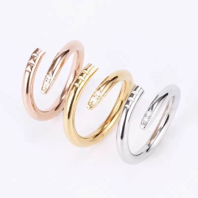 Anéis de amor feminino designer de joias de aço inoxidável anel de unha única fashion street hip hop casal casual clássico ouro prata presente criativo anéis de noivado de casamento