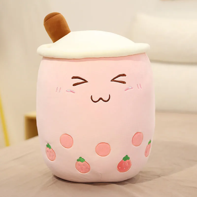 Jouets en peluche de dessin animé mignon, oreiller en forme de tasse de thé à bulles, coussin de dos doux, oreillers amusants en perles de lait