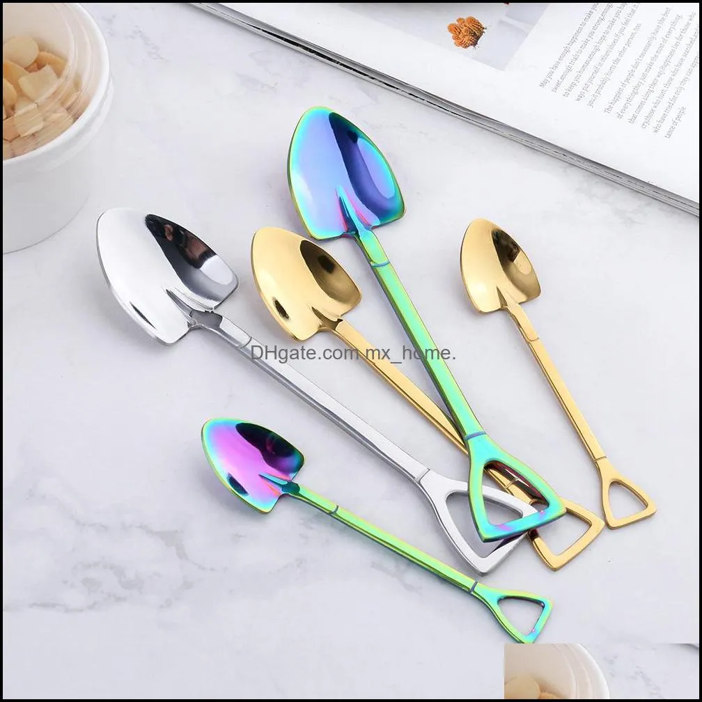 Stainless Steel Dessert Spoon Shovel Shape Forks Tea Coffee Stirring Spoon Cake Ice Cream Fruit Fork Cafe Tea Sugar Spoons BH2795 TQQ