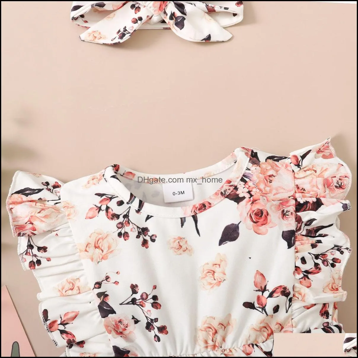 kids rompers girls ruffle flying sleeve romper infant toddler flower floral print pompom jumpsuits summer fashion baby climbing clothes