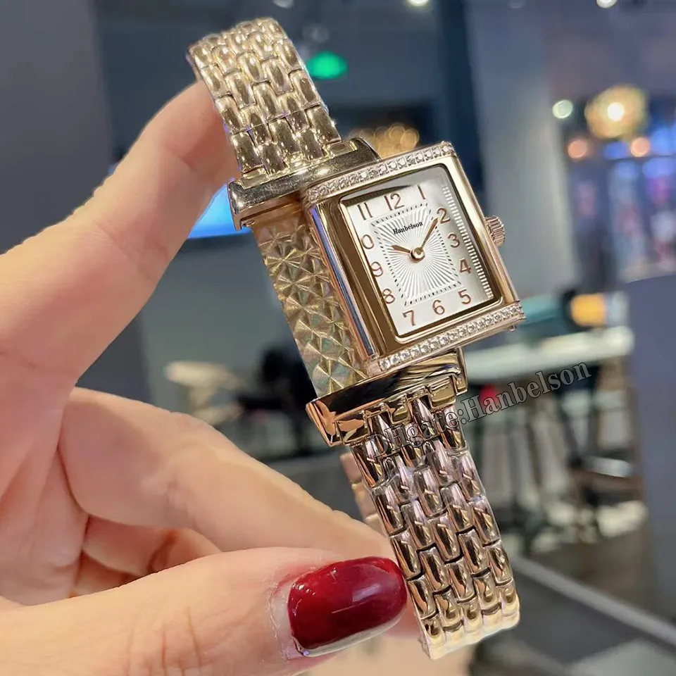 Orologio da donna con diamanti a vibrazione, moda, rettangolo in acciaio inossidabile, oro rosa, quadrante digitale bianco, orologio da polso da donna montre de luxe al quarzo2477