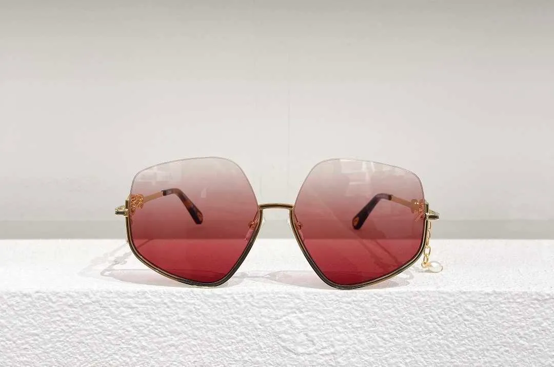 Chlo sunglasses 2022 new half frame trimmed square metal glasses street shot gradually big face sunglasses men and women fashion