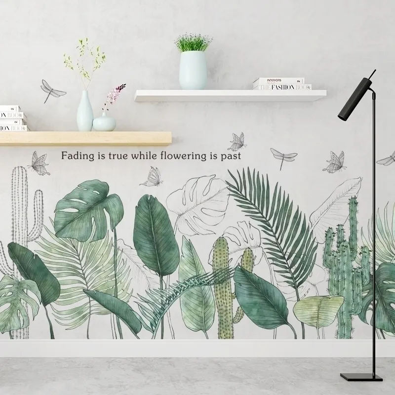 Tropical Plants Green Leaves Stickers Living Bedroom Bathroom Kids room Vinyl Wall Decals Art Murals Home Decor Y200103 Bed Bath