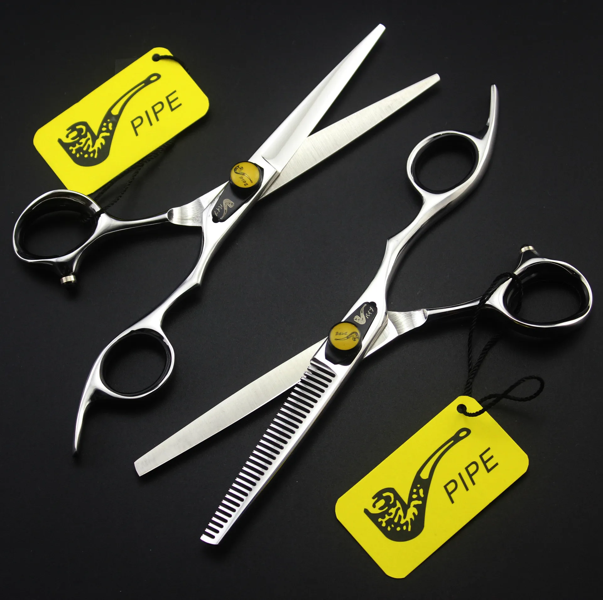 Marca de tubería tijeras para cortar cabello de peluquero de 6,0 pulgadas tijeras profesionales de acero inoxidable 440C 62HRC