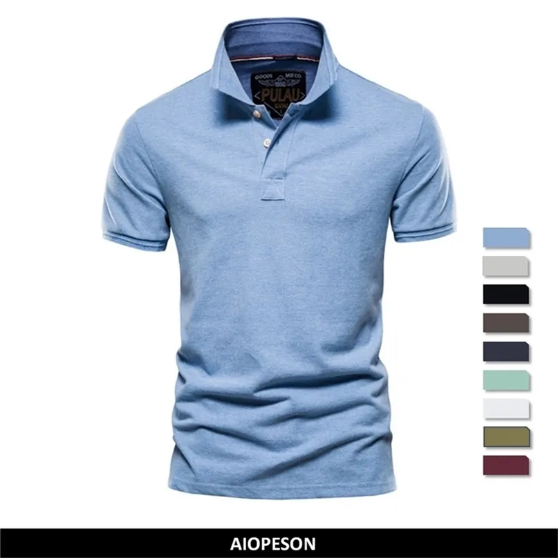 Aiopeson Cotton Men S PoloS Solid Color Classic Shirt Short Sleeve topkwaliteit Casual Business Social 220606