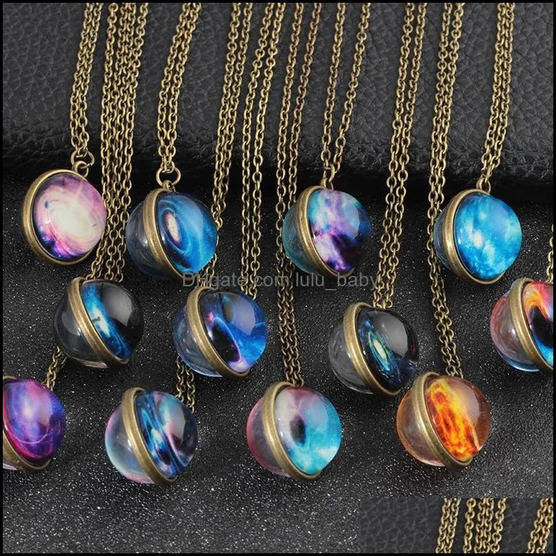 collares ball glass necklace duplex planet crystal stars galaxy pattern pendant necklaces girlfriend gift long chain maxi necklace