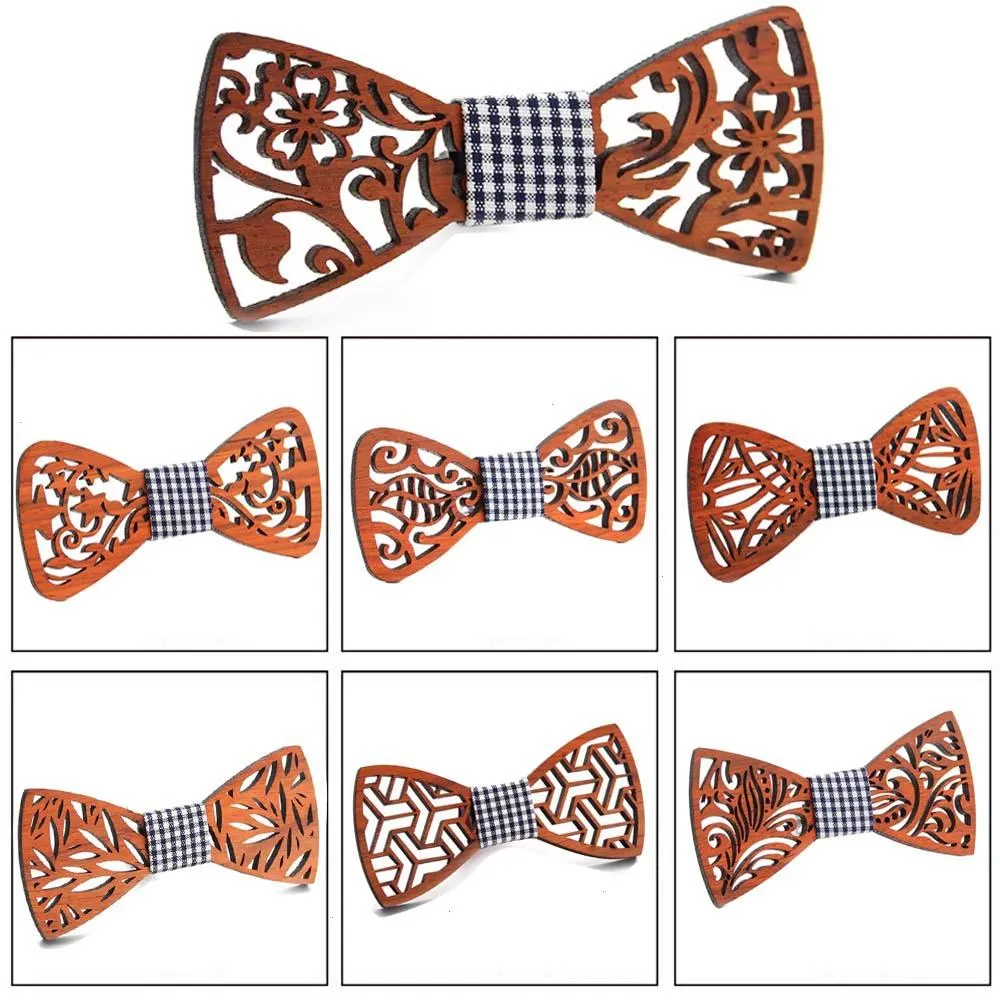 Design Cute Kids Boys Wood Bow Tie Children Butterfly Type Floral Ties Girl Wooden Hollow Casual