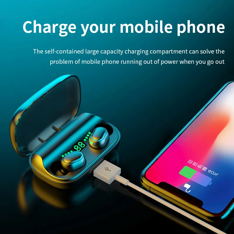 Wireless Touch Tws Headphones With LED Power Display, 9D