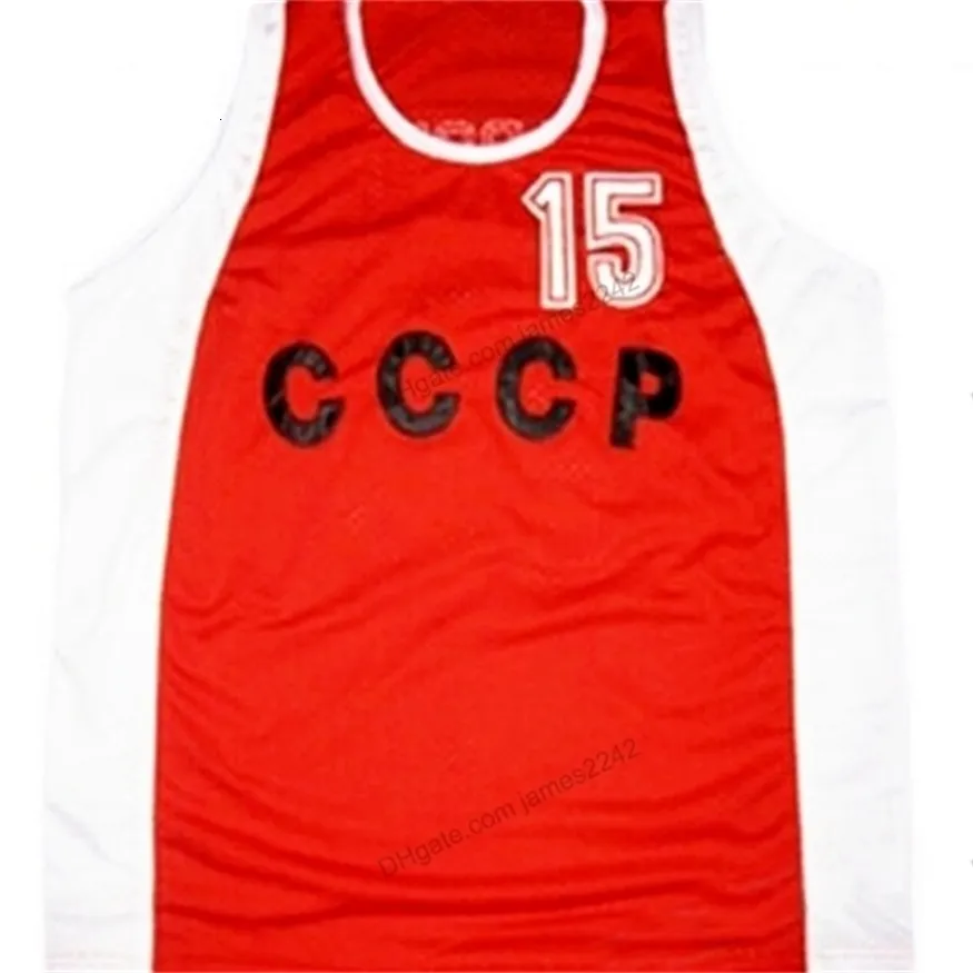 Nikivip Custom Arvydas Sabonis＃15 CCCP Russia Basketball Jersey Stitched Red Size s-4xl任意の名前と数字最高品質のジャージ