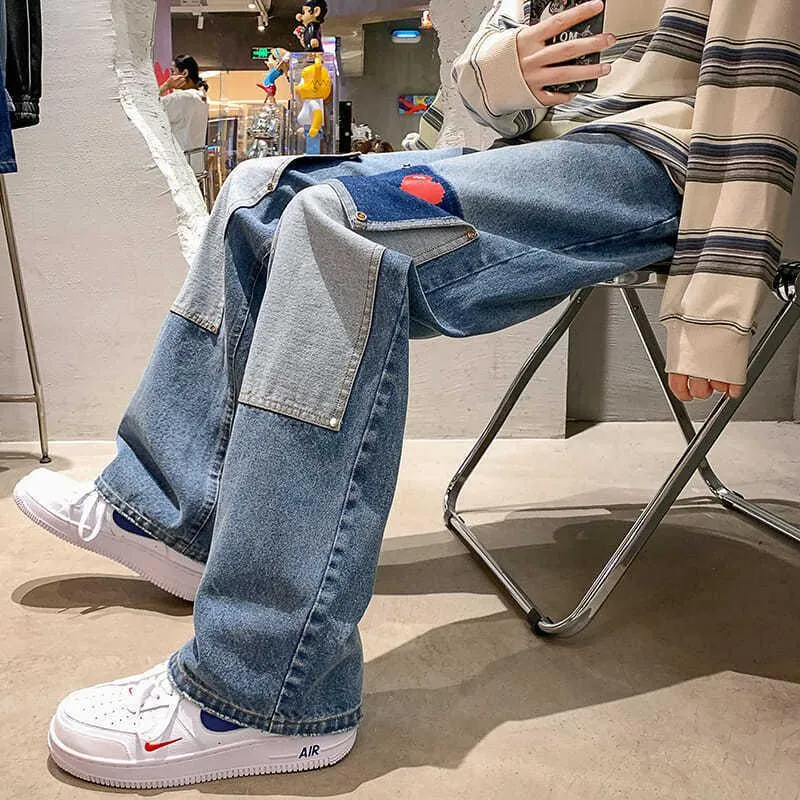 Mens Low Waist Baggy Patchwork Jeans Streetwear Casual Wide Leg Cargo Jeans  With Wide Leg For Women And Men Hip Hop Style Plus Size Available From  Manxinxin, $23.36