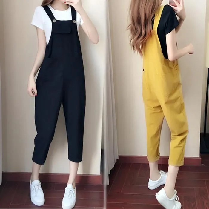 Kvinnors jumpsuits rompers vår och sommarkoreanska kvinnors mode avslappnad kostym Sweet Student Bib Two-Piece Jumpsuitwomen's