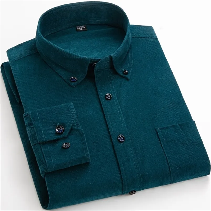 Хлопчатобумажная рубашка с длинным рукавом зима регулярная подходящая мужская повседневная рубашка теплый s ~ 6xL твердые мужские рубашки с пакетами осенью качества 220401