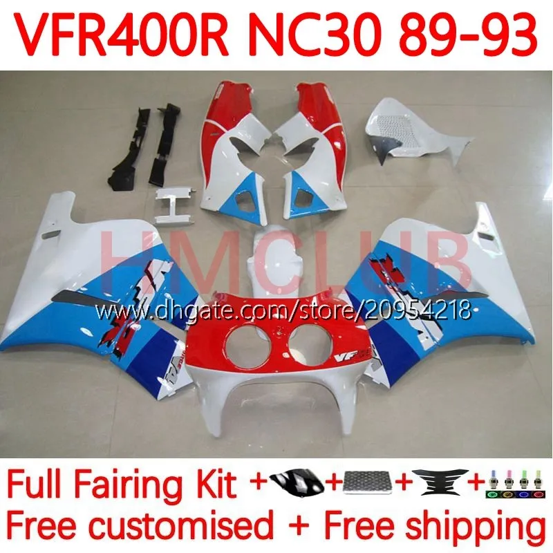 Body Kit For HONDA RVF400R VFR400 R N30 V4 VFR400R 89-93 133No.7 RVF VFR 400 RVF400 R 400RR 89 90 91 92 93 VFR400RR VFR 400R 1989 1990 1991 1992 1993 Fairing white blue