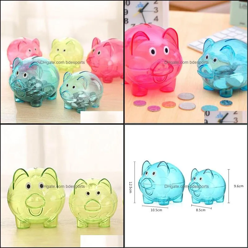 Cartoon Pig Money Saving Box Transparent Plastic Case Coins Piggy Bank