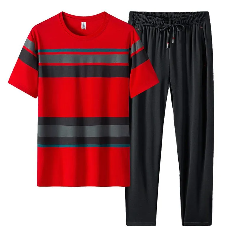 Herrspårar Summer Men's Short Sleeved Set 2-stycken T-shirts Pants Sportswear Active Sweat Suits Men Plus Size Casual 6xl 7xl 8xlme