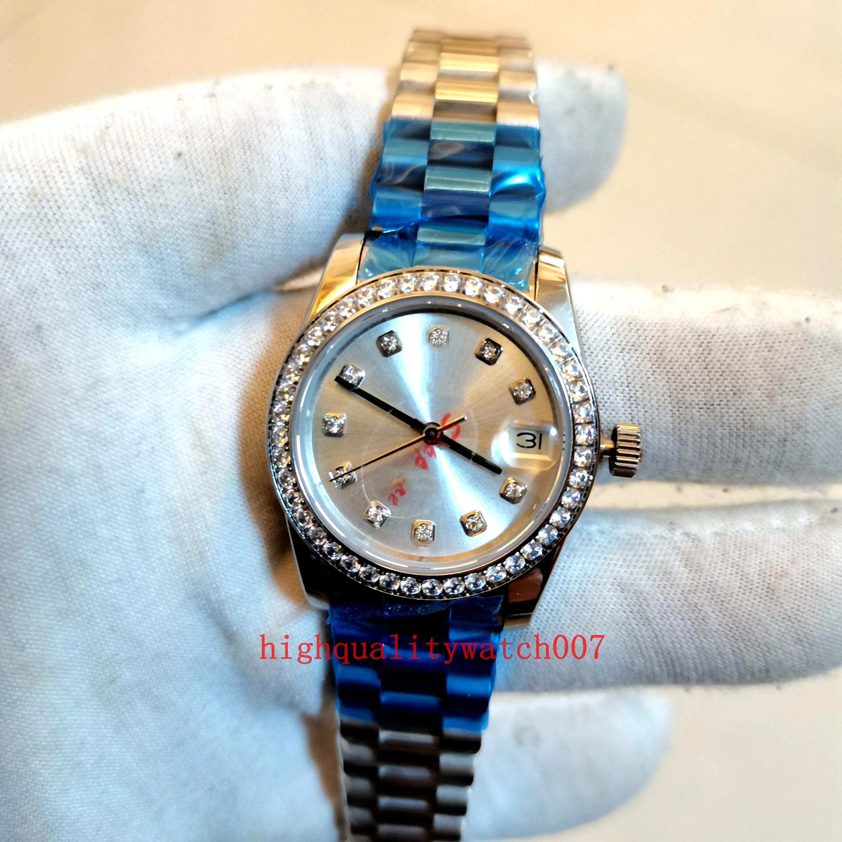 Montre pour femme de la série classique, cadran argenté, diamant, 36mm, 31mm, en acier inoxydable, mouvement ETA 2813, automatique, boîtier mince, montres-bracelets unisexes