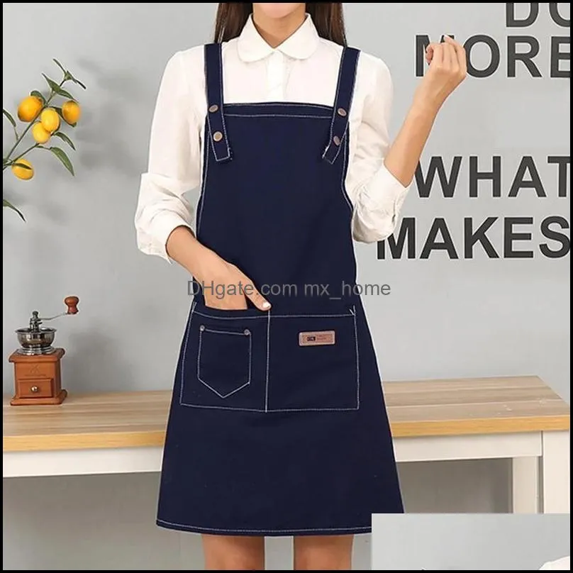 women`s kitchen canvas apron coffee shop waiter household baking accessories solid color sleeveless apron 70*70cm pab15115