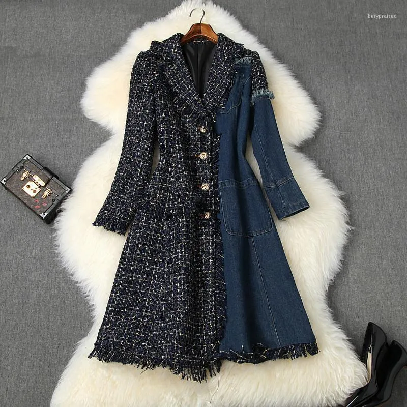 Women's Wool & Blends High Quality Vintage Blend Cocktail Party Outerwear Coats Women Runway Designer Long Denim Blazer Jacket Coat Bery22