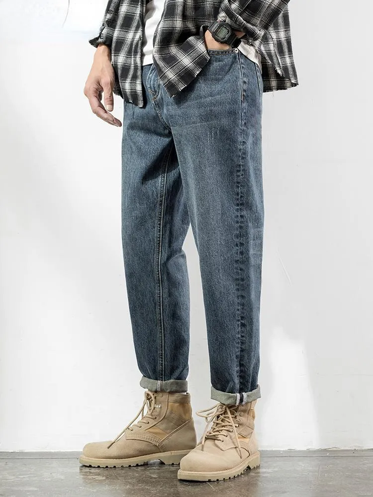 Herr jeans vårhösten män denim byxor lösa mode raka män man byxor för pojke casual baggy hip hop 2022 y73men's's