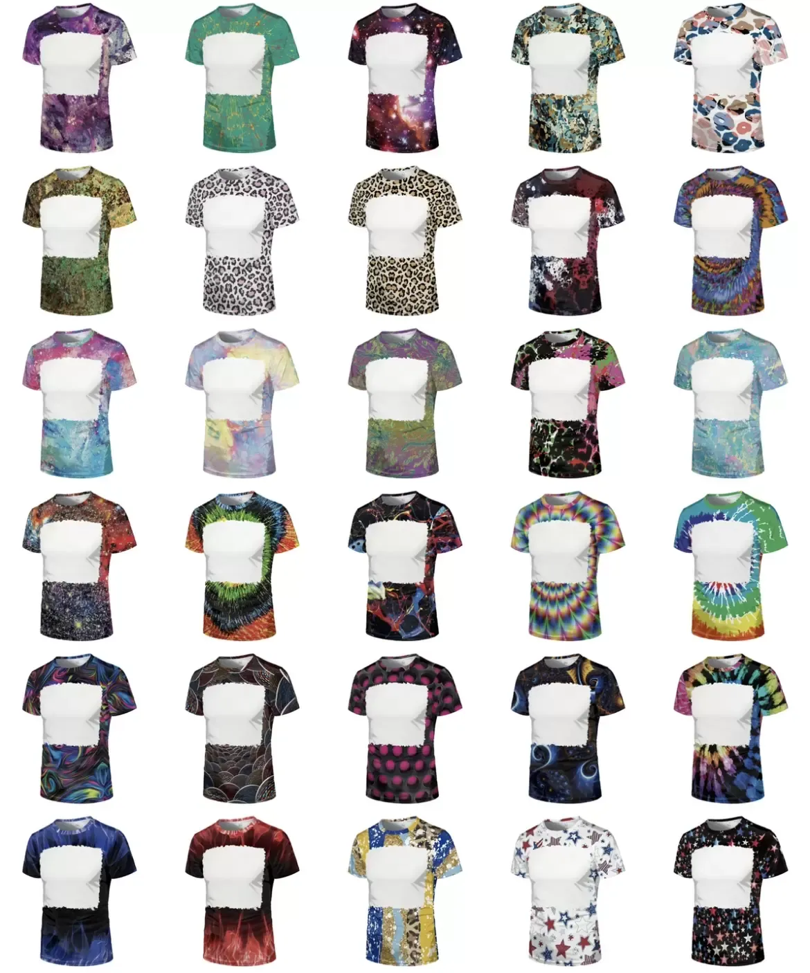 S-4XL Wholesale Party Supplies Sublimation Bleached T-shirt Heat Transfer Blank Bleach Shirt fully Polyester tees US Sizes for Men Women 30 colors