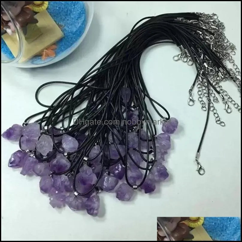 Natural Amethyst Rough Stone Crystal Pendant Necklace Energy Stones Healing Meditation Yoga Gift Wholesale