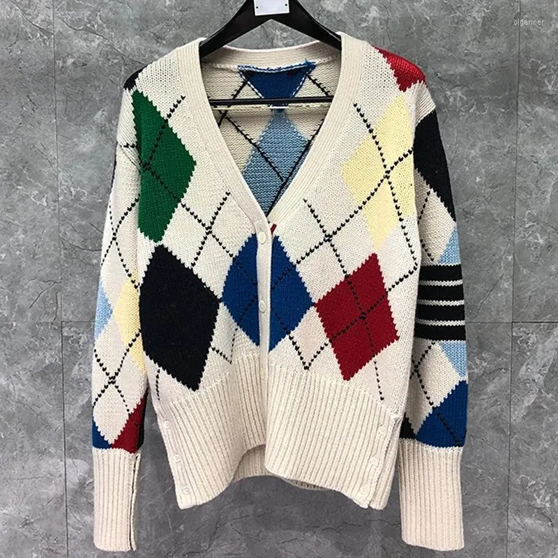 Herrtröjor mode män kvinnor smala cardigans kläder tjock argyle vit v-ncek ull hösten vinter casual coatmen's olga22