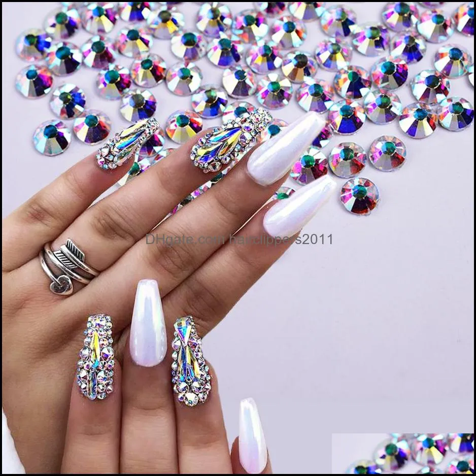 10bag/set (1440Pcs/bag) Flat Back AB Color Crystal Nail Rhinestone 3D Jewelry Glass Diamond Gems Nails Art Decoration DIY Craft