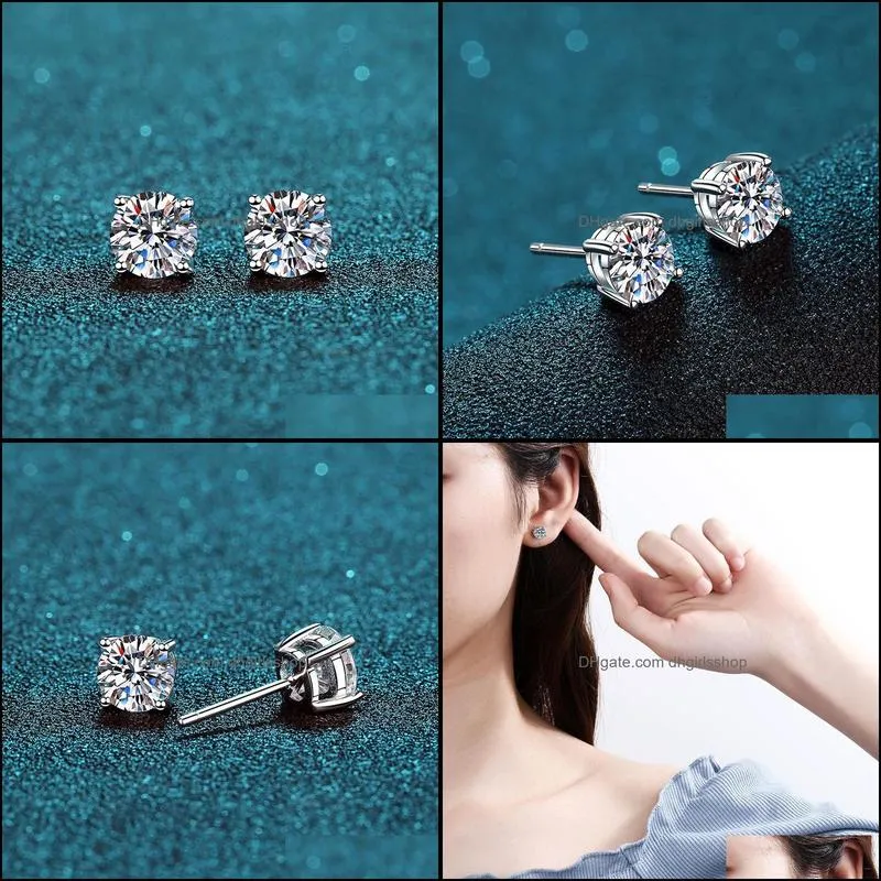 stud 925 classic silver f color moissanite vvs fine jewelry diamond earring with certificate for women gift