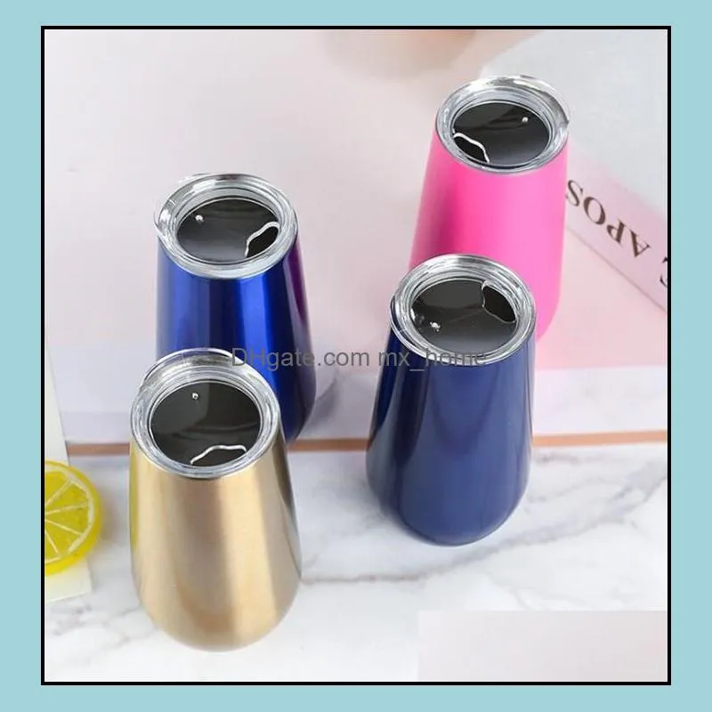 new 6oz stemless wine champagne glasses stainless steel double vacuum egg cups cocktail beer tumblers mini mugs with leakproof lid