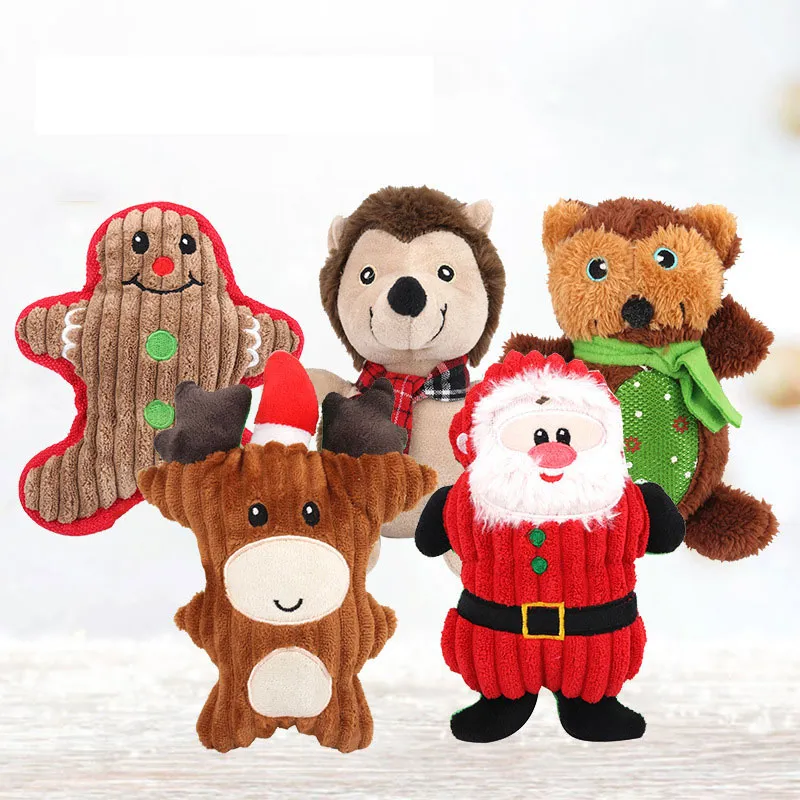Pet To Christmas Squeaky Toys Peluş Peluş Doldurulmuş Çiğneme Oyuncak Noel Baba Kardan Adam Xams Parti Hediyesi