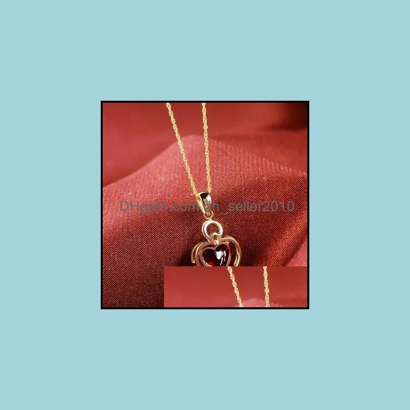 valentine necklaces ladies red garnet heart crystal pendant necklace luxury necklace girl jewelry chain pendant necklace