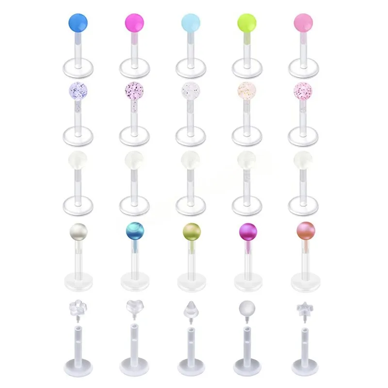 5PCS Elastyczny akrylowy pierścień do ust przebijanie Labret Monroe Uchusza Kolczyki Studek Bar Tragus Helis Conch Biżuteria