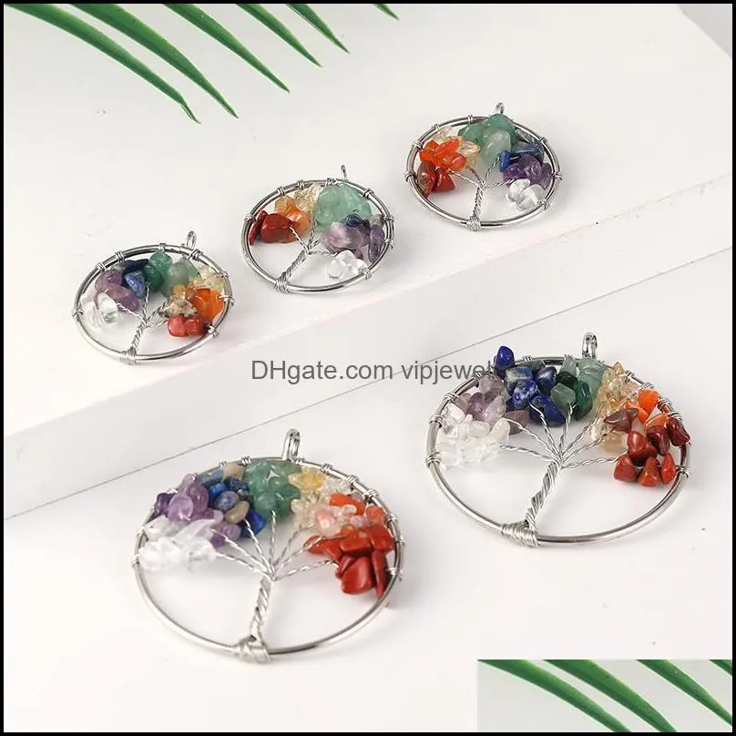 7 chakra stone tree of life handmade wire wrapped pendants for fashion colorful charm jewelry accessories wholesale-z