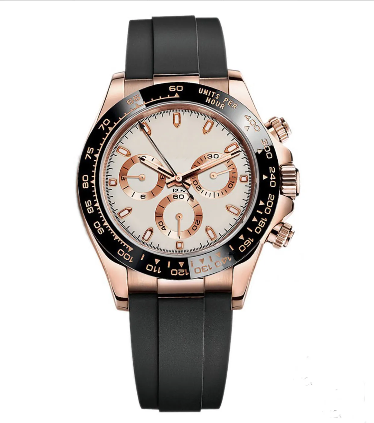 Armbandsur Master Design Men's Sports Ceramic Watch Ring Rose Gold Rostfritt stål Fodral Rummband Fällbar spänne
