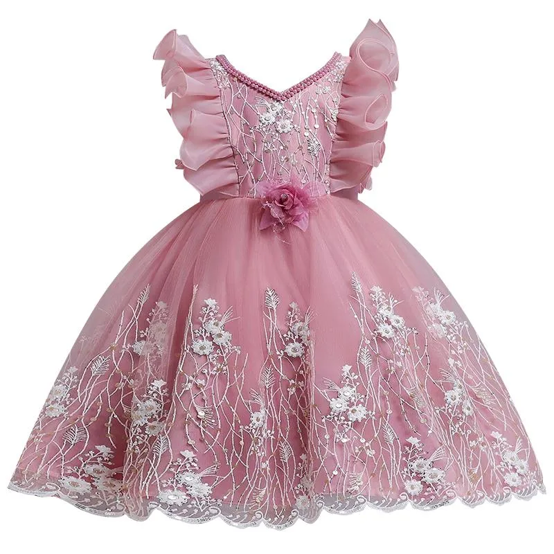 Meisjesjurken Flower Vintage Borduurwerk Babymeisjes Jurk 2022 Zomer Tutu Party Elegant Wear Princess Kids Vestidogirl's