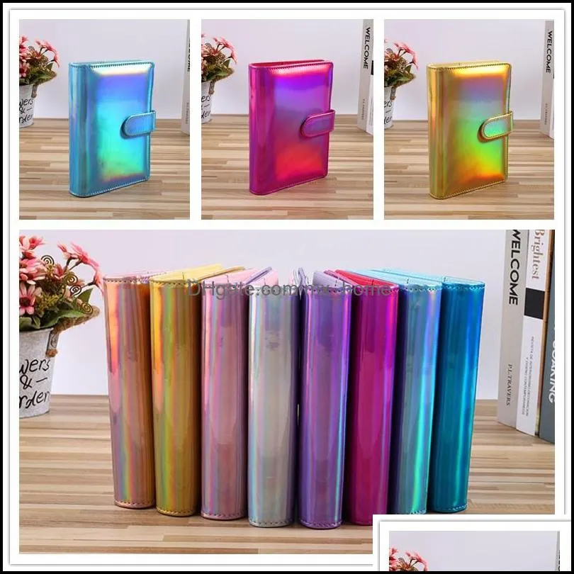 Notepads Notes Office School Supplies Business Industrial Holographic A5 A6 Pu Leather Notebook Binder Refillable 6 Rings Er Loose Leaf Pe