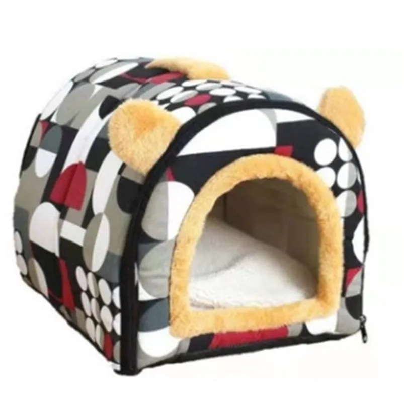 Confortable Cat Warm Cave Belle Bow Design Puppy Hiver Lit Maison Chenil Polaire Nid Doux Pour Petit Chien Moyen LJ201028