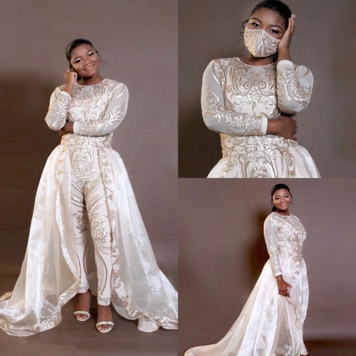 Ivory jumpsuit with sales train