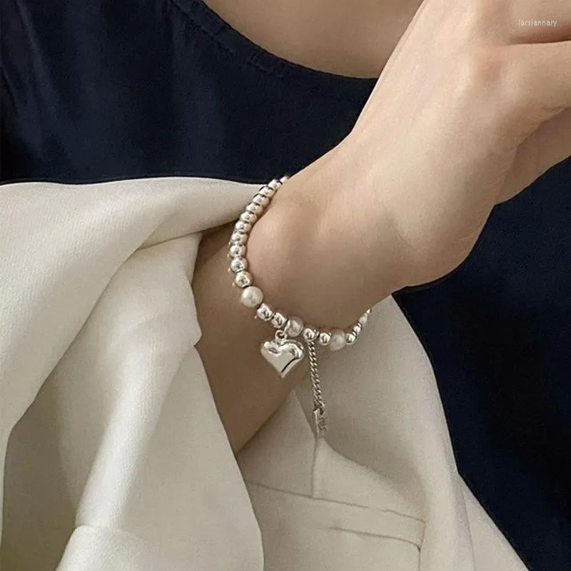 Charm Bracelets Metal Heart Beaded For Women 2022 Fashion Jewelry INS Trendy Tennis Bracelet Anniversary GiftsCharm Lars22