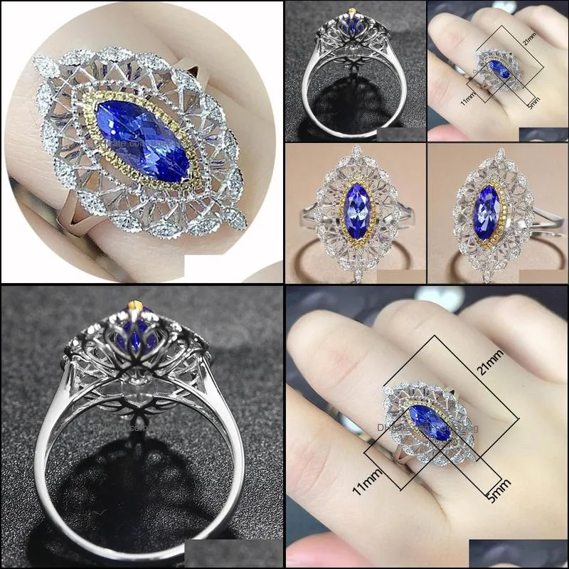 wedding rings arrival luxury marquise blue color engagement ring for women anniversary gift jewelry wholesale r7549wedding