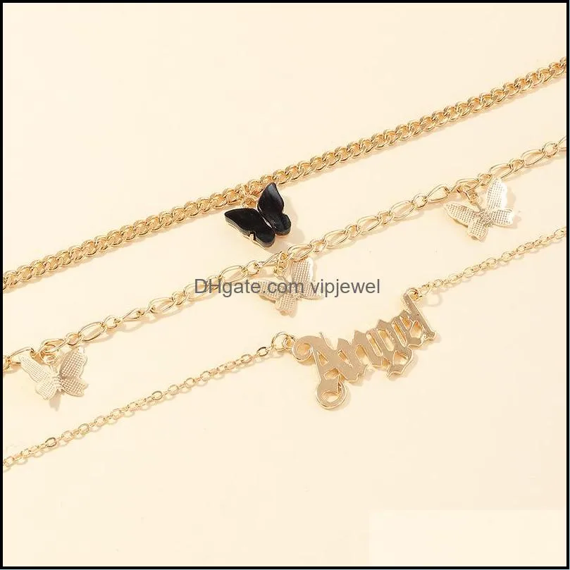 fashion multilayer cute butterfly anklets for women bohemian simple anklet gold color