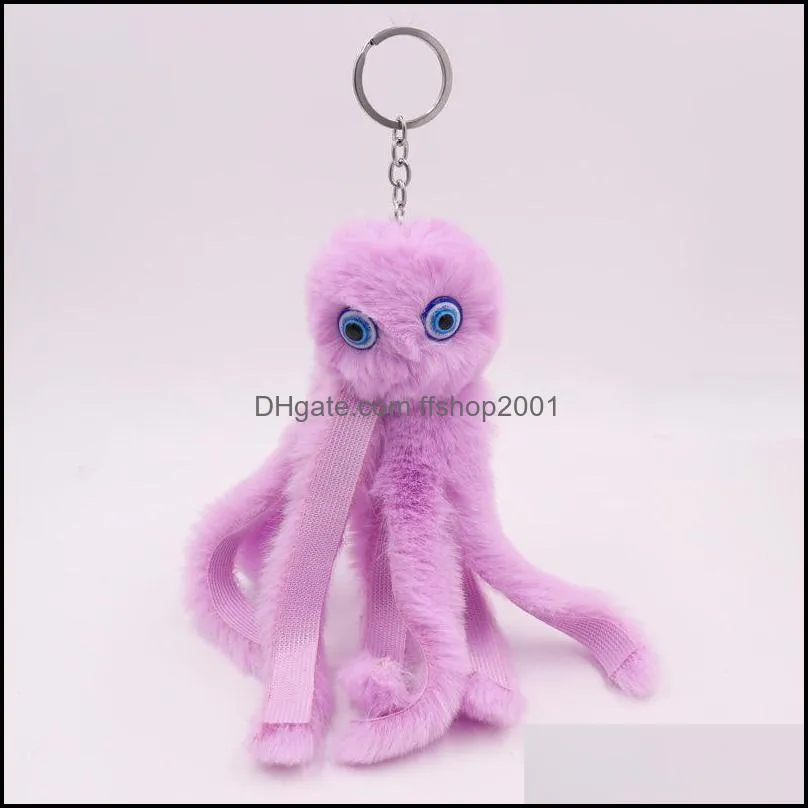 faux rabbit fur pompom key ring octopus plush doll keyfobs animal fluffy keychains fashion women handbag pendant jewelry